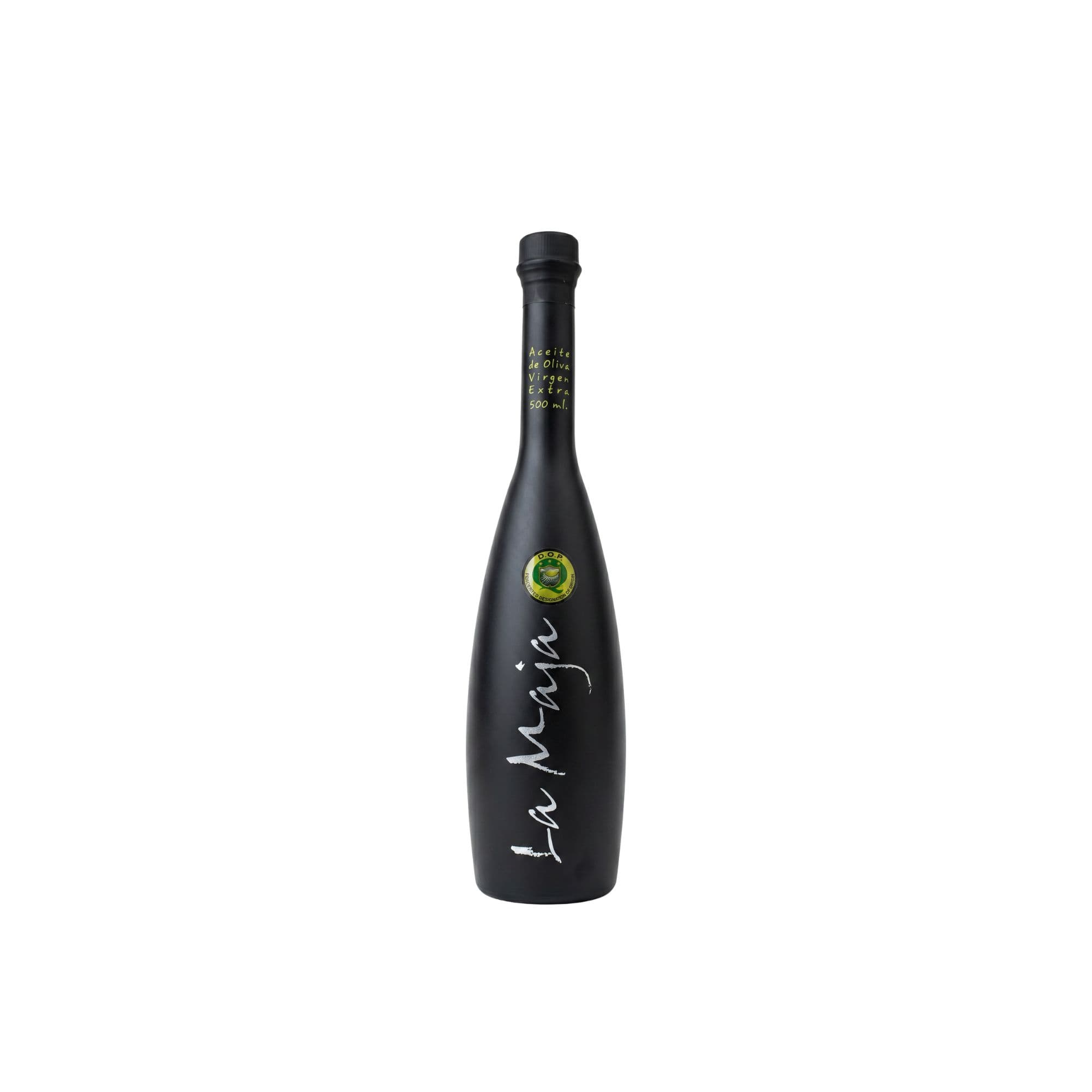 botella de vidrio negra de aceites la maja
